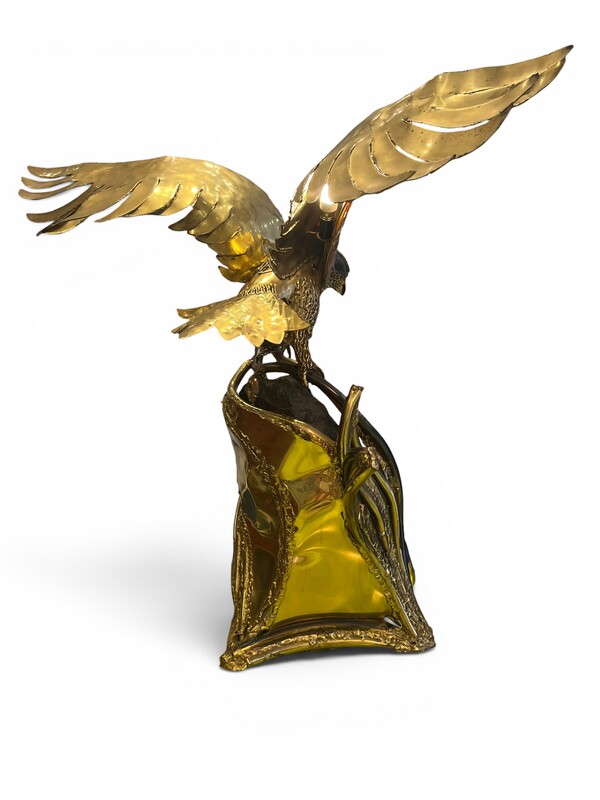 L 686 APO falcon lamp, brass agate and mica by Richard and Isabelle Faure, circa 1970