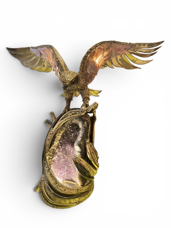 L 686 APO falcon lamp, brass agate and mica by Richard and Isabelle Faure ( with certificate )  circa 1970