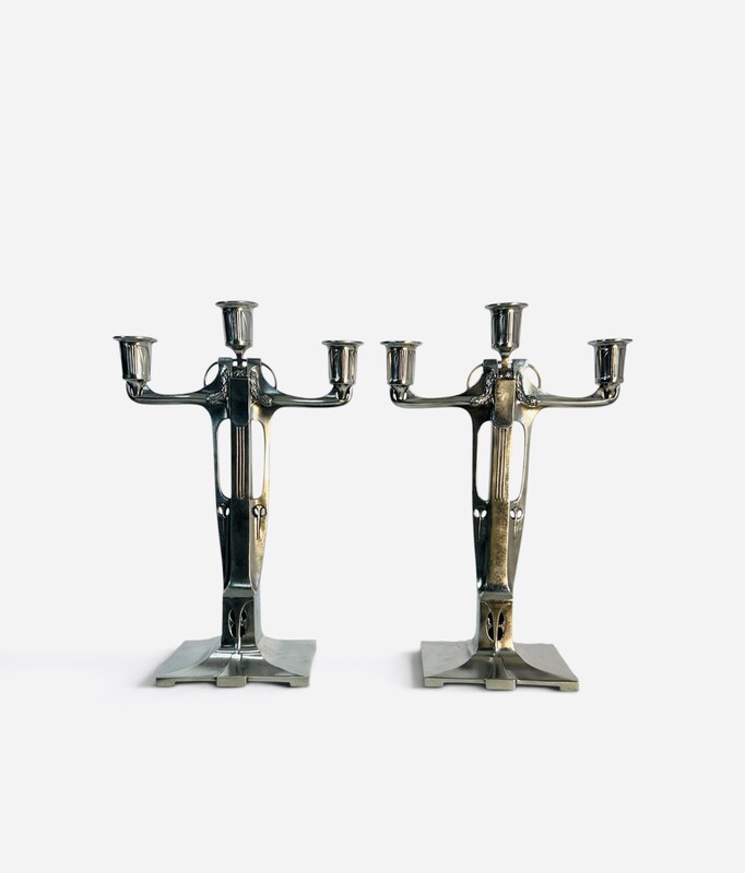 L 688 AG Pair of Candlestick pewter jugenstil by Achille Gamba 1920