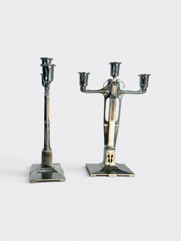 L 688 AG Pair of Candlestick pewter jugenstil by Achille Gamba 1920
