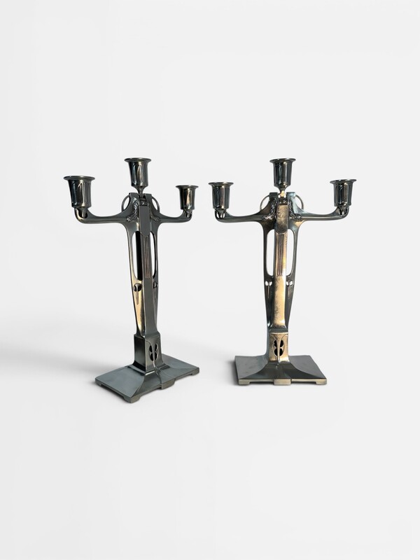 L 688 AG Pair of Candlestick pewter jugenstil by Achille Gamba 1920