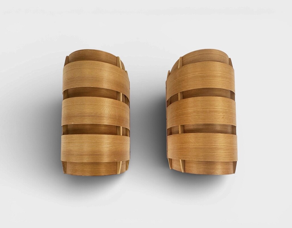 L 694 JB Pair of V-155 Wall Lamps By H-A Jakobsson For Markaryd, Pinewood & copper