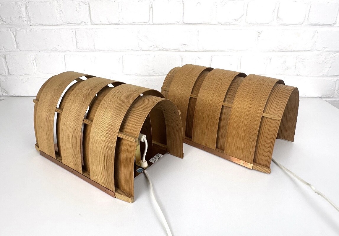L 694 JB Pair of V-155 Wall Lamps By H-A Jakobsson For Markaryd, Pinewood & copper