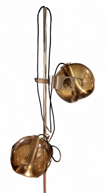 L 696 JC Space age glass and brushed steel floorlamp, Italy 1970s 