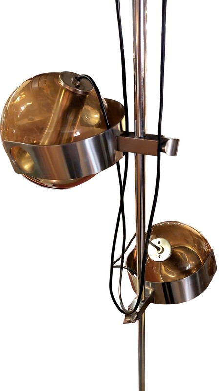 L 696 JC Space age glass and brushed steel floorlamp, Italy 1970s 