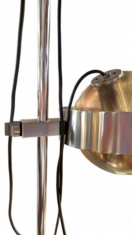 L 696 JC Space age glass and brushed steel floorlamp, Italy 1970s 
