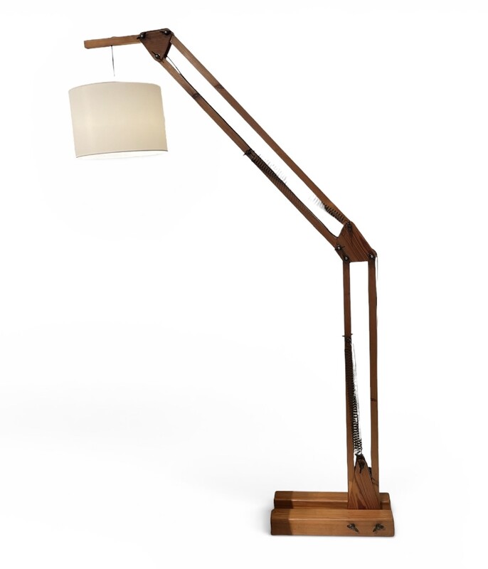 L 700 OB articulated pine floor lamp by D. Pigeon, France 1970