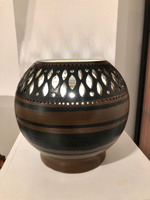 L 705 OB signed french ceramic lamp 70's