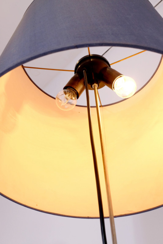 L 72 JC Vintage design floor lamp brushed steel and silk shade Ca 1980