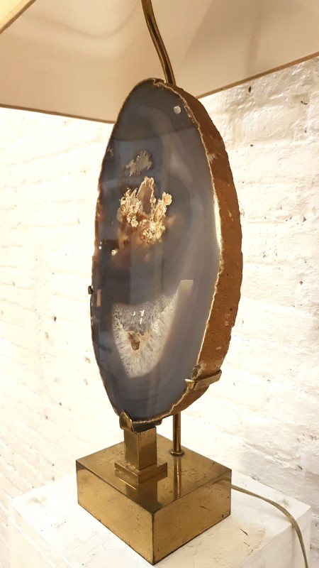 L 800 JC Importante lampe laiton doré et agate par Willy Daro