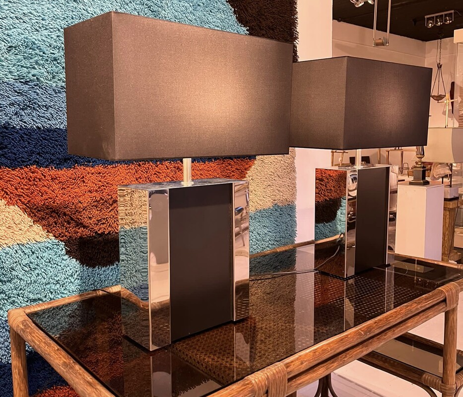 L 852 RD pair of lamps in the taste of Willy Rizzo, Italy, 1970’s