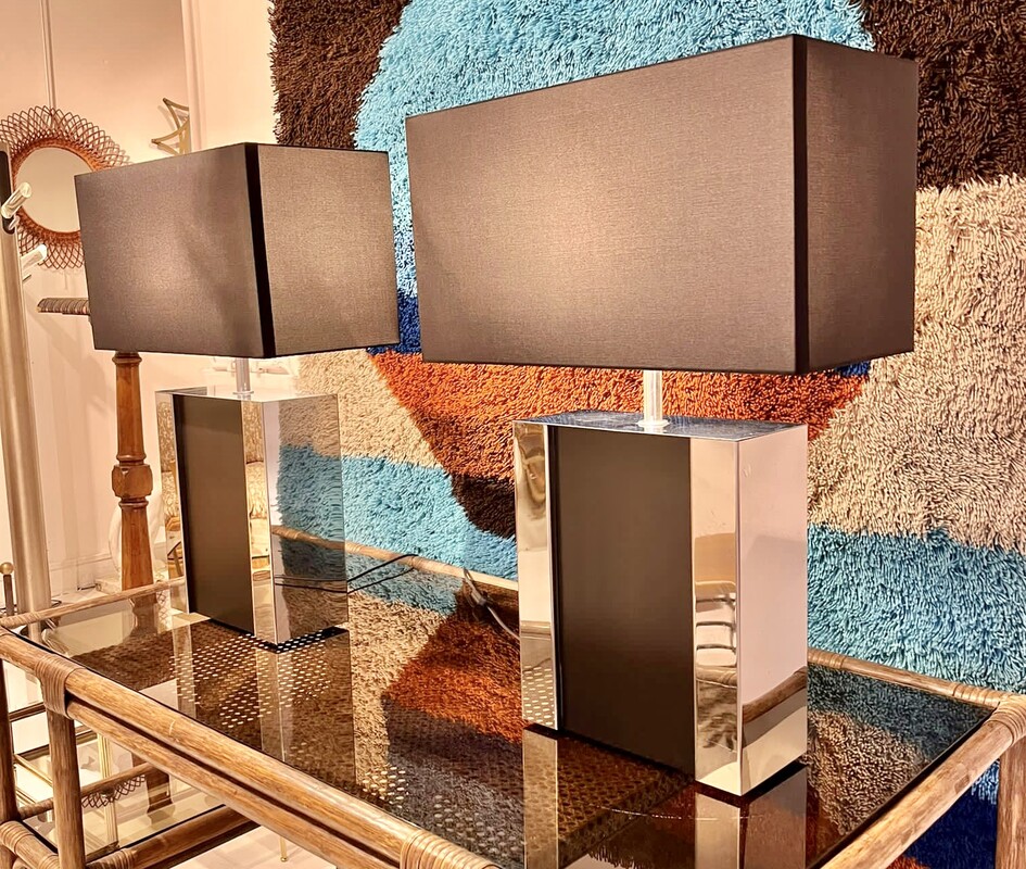 L 852 RD pair of lamps in the taste of Willy Rizzo, Italy, 1970’s