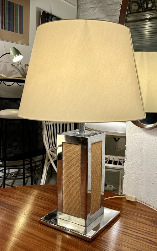 L 861 JC Chrome and rattan lamp, 1980’s