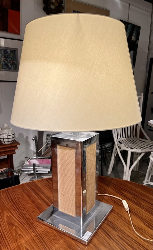 L 861 JC Chrome and rattan lamp, 1980’s