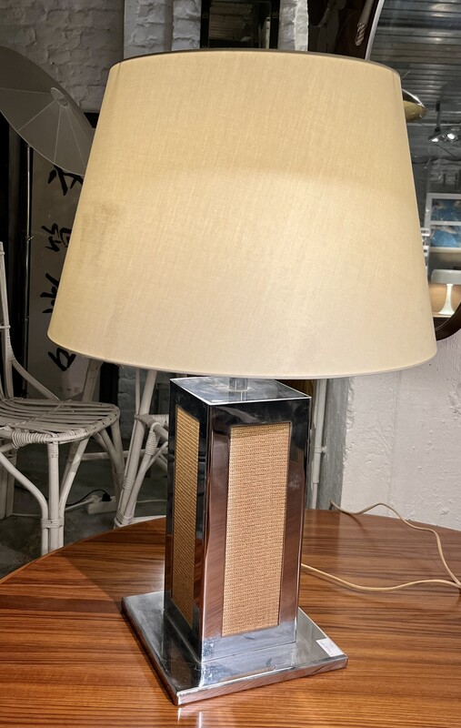 L 861 JC Chrome and rattan lamp, 1980’s