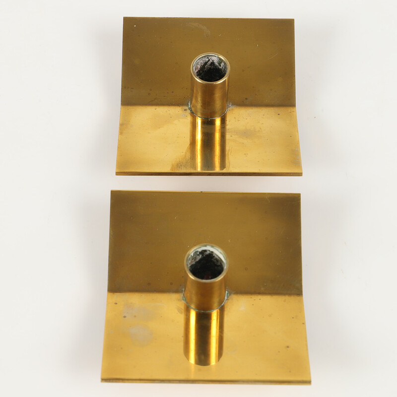 M 057 JC Pair solid brass table candel holders by Pierre Forssell Sweden
