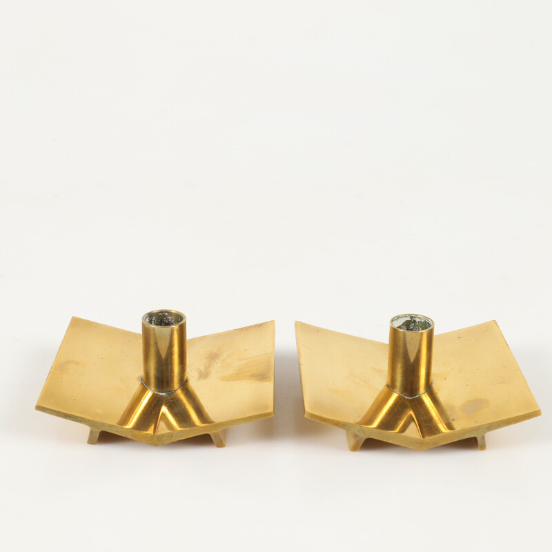 M 057 JC Pair solid brass table candel holders by Pierre Forssell Sweden