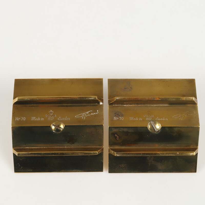 M 057 JC Pair solid brass table candel holders by Pierre Forssell Sweden