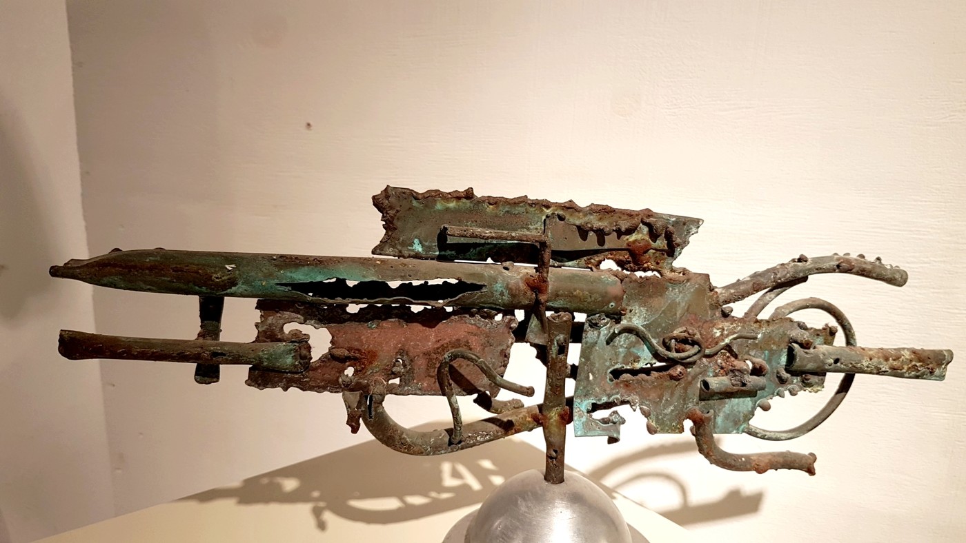 M 111 JC Brutalist steel and copper table sculpture Ca 1970