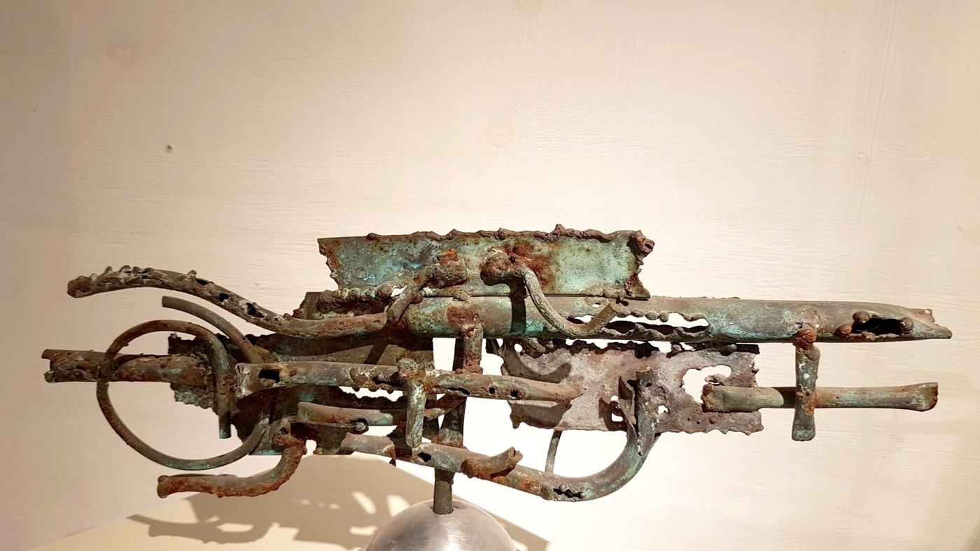 M 111 JC Brutalist steel and copper table sculpture Ca 1970