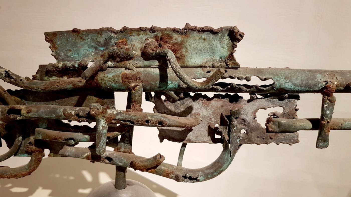 M 111 JC Brutalist steel and copper table sculpture Ca 1970