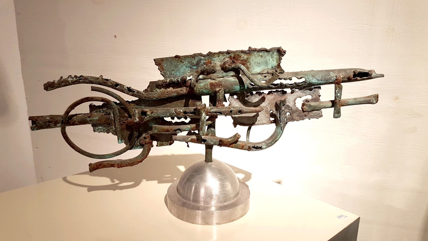M 111 JC Brutalist steel and copper table sculpture Ca 1970