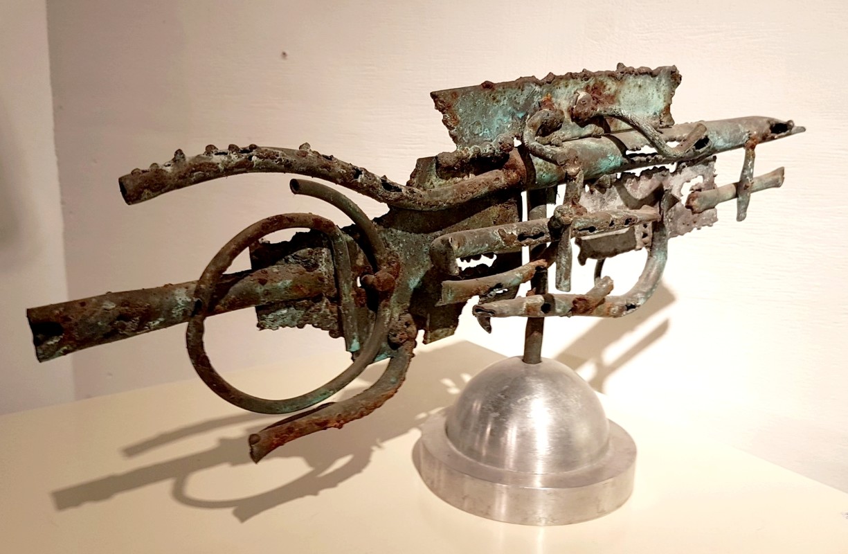 M 111 JC Brutalist steel and copper table sculpture Ca 1970