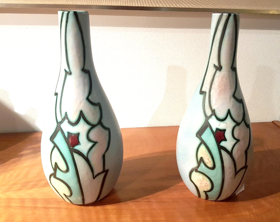M 125 JC Pair of enamelled stoneware vases signed, holland 1960