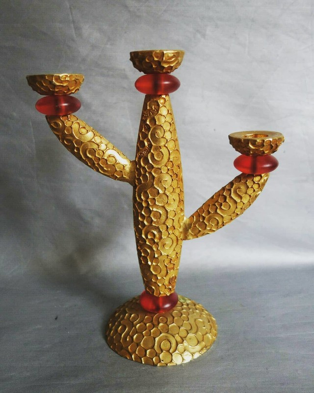 M 223 JC Gilt bronze candel holder by Richard Lauret for Fondica 1995