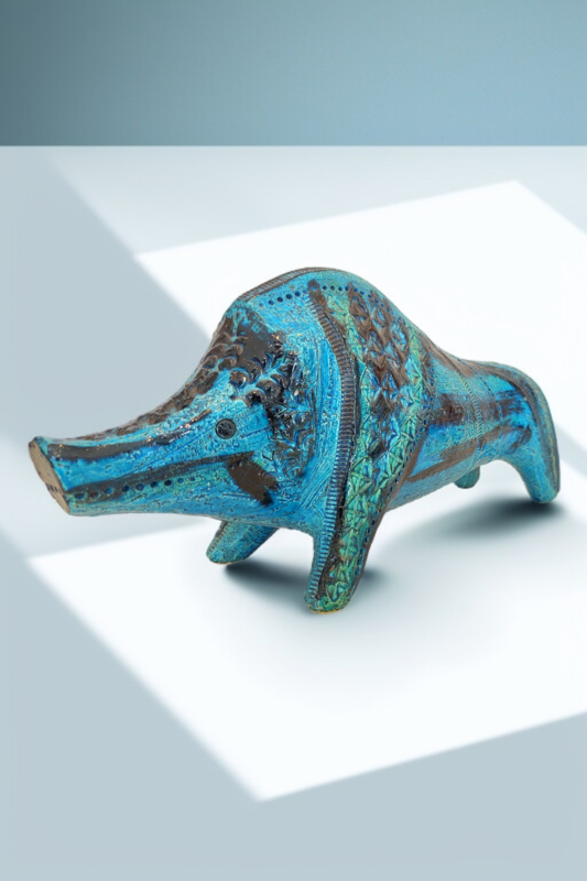 M 308 JC Ceramic Wild Boar by Aldo Londi for Bitossi 1960s 