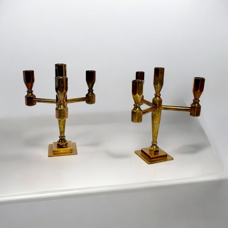 M 311 AG pair of solid brass chandelier signed and number 1970
