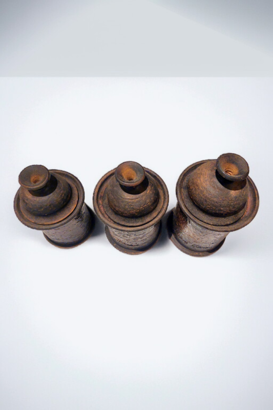 M 327 JC Set of 3 covered ceramic vases signed by Jean Marais, Vallauris, 1960s
