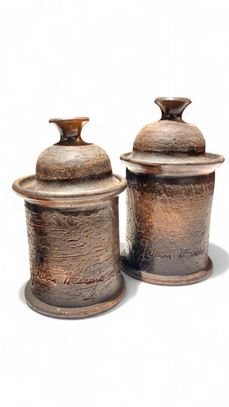 M 327 JC Set of 3 covered ceramic vases signed by Jean Marais, Vallauris, 1960s