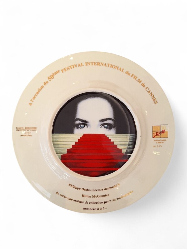 M 328 APO set of 2 commemorative porcelain plate from Cannes Festival, by Hilton McConnico for Philippe Deshoulières
