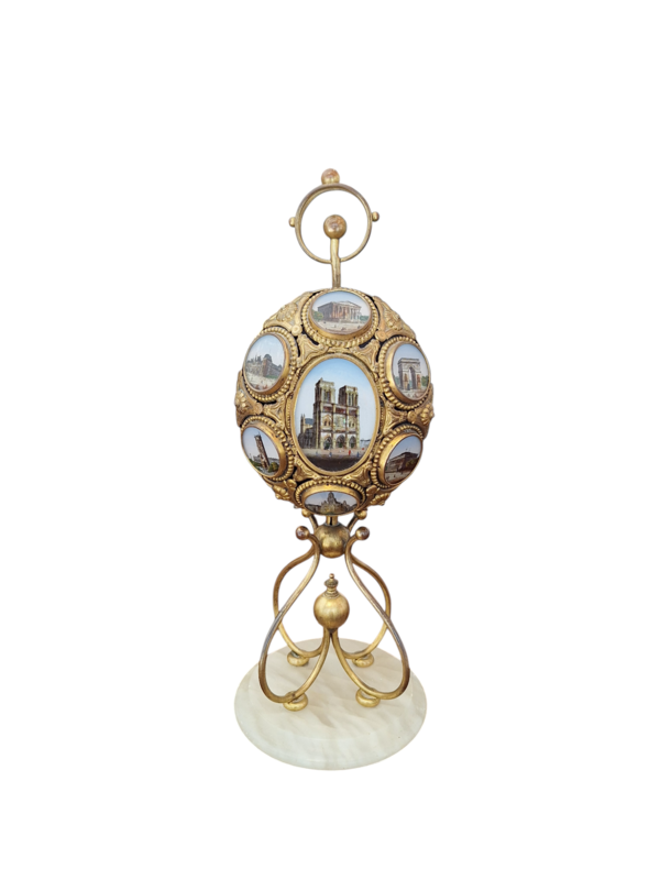 M 344 Apo Souvenir Of The Grand Tour, Egg Decorated With Medallions Containing 4 Bottles  Ca 1890