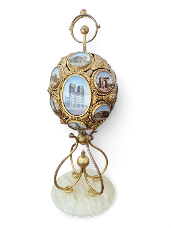 M 344 Apo Souvenir Of The Grand Tour, Egg Decorated With Medallions Containing 4 Bottles  Ca 1890