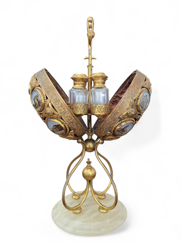 M 344 Apo Souvenir Of The Grand Tour, Egg Decorated With Medallions Containing 4 Bottles  Ca 1890