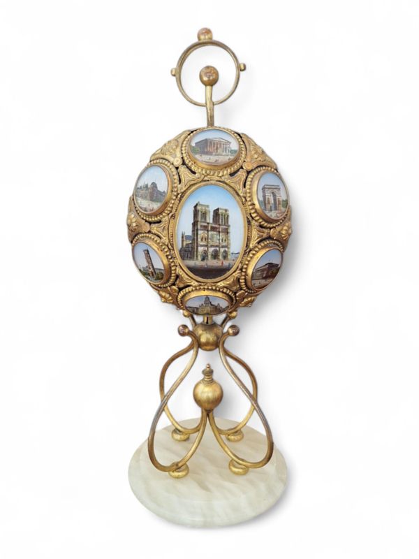 M 344 Apo Souvenir Of The Grand Tour, Egg Decorated With Medallions Containing 4 Bottles  Ca 1890