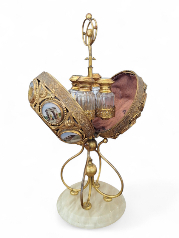 M 344 Apo Souvenir Of The Grand Tour, Egg Decorated With Medallions Containing 4 Bottles  Ca 1890