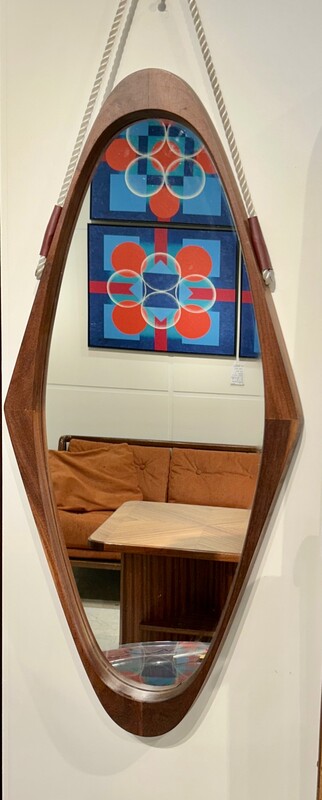 M 427 AS Scandinavian mirror, massive teak, original cord