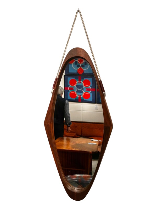 M 427 AS Scandinavian mirror, massive teak, original cord