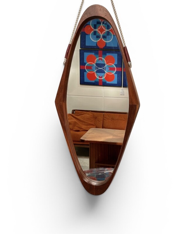 M 427 AS Scandinavian mirror, massive teak, original cord