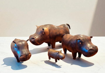 M 435 Apo Leather Hippopotamuses by Dimitri Omersa, set of 4