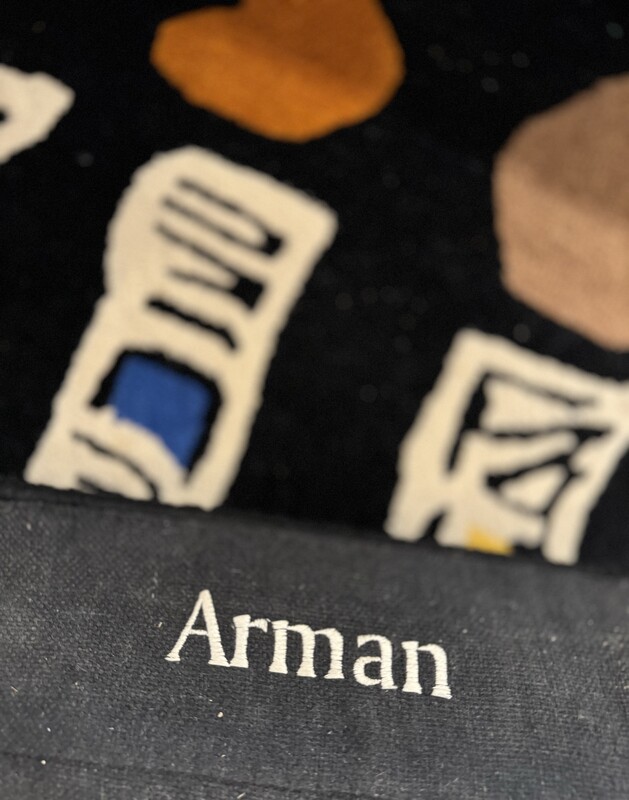 M 436 RD Set of 2 Color tubes on black/white background wool carpet, after Arman, 1990s, signed. 