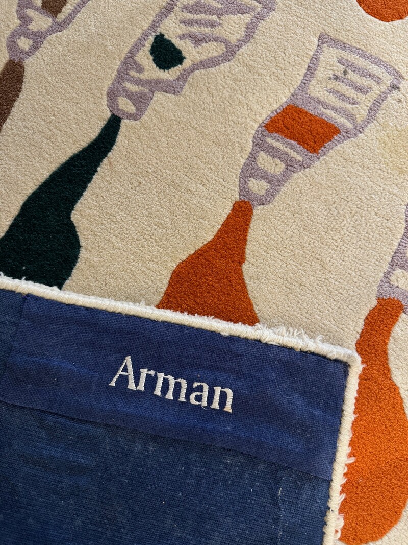 M 436 RD Set of 2 Color tubes on black/white background wool carpet, after Arman, 1990s, signed. 