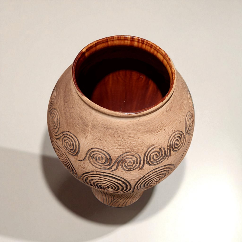 M 447 JC vase with graphic motifs, terracotta, 1960
