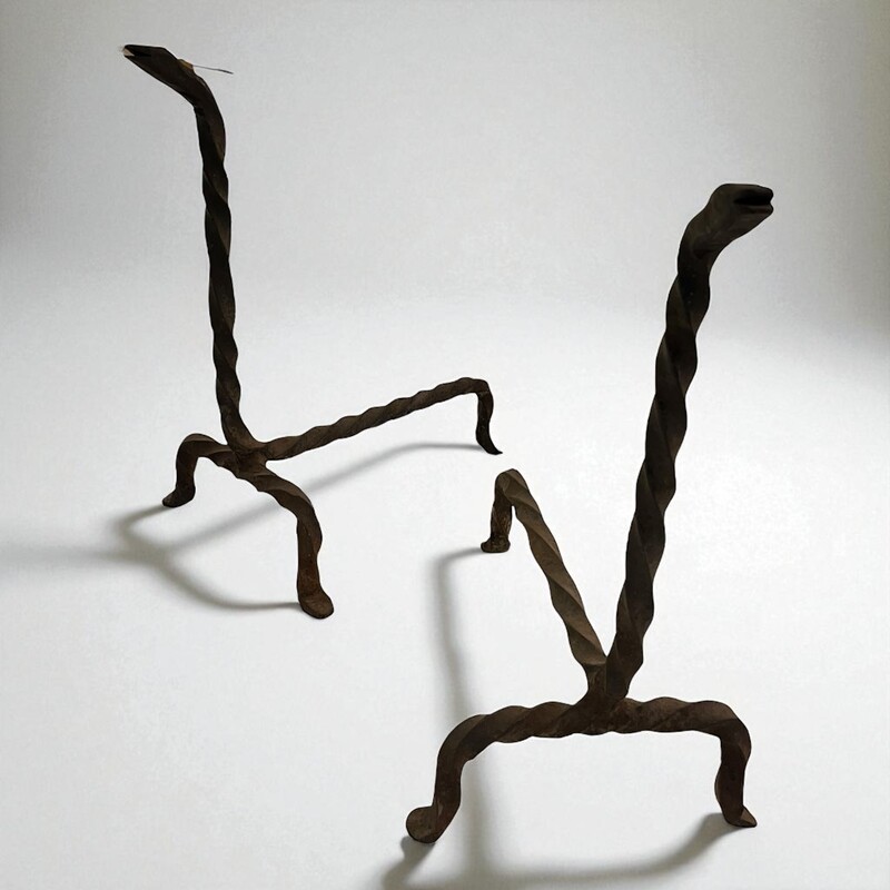 M 455 AV pair of wrought iron andirons