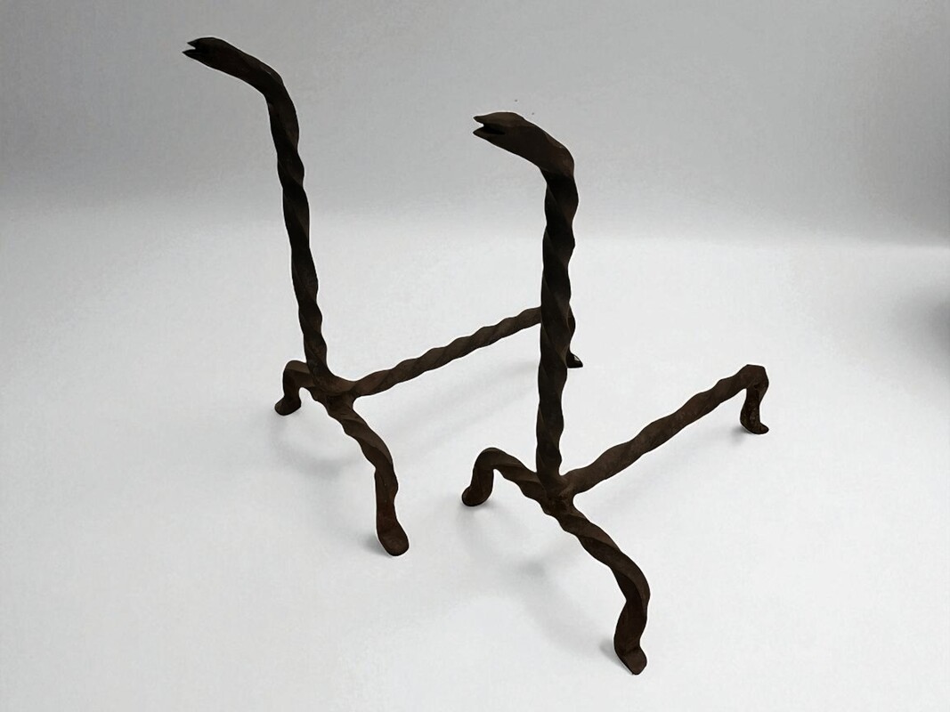 M 455 AV pair of wrought iron andirons