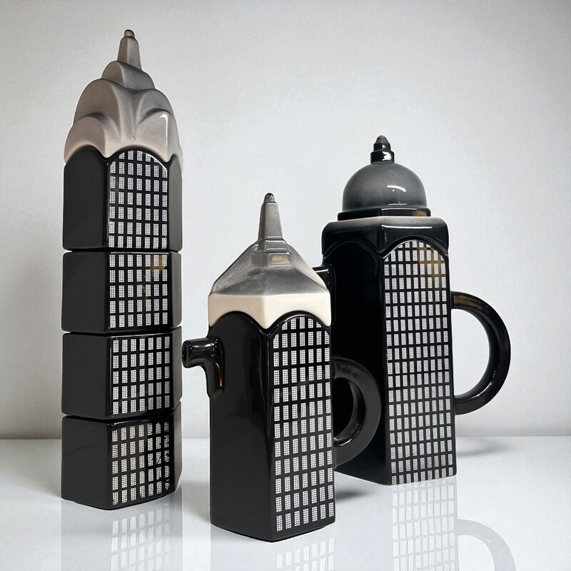 M 457 AV vintage art deco - modernist style coffee set by Sarsaparilla, 1980’s