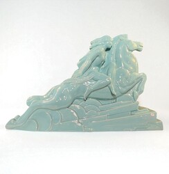 M 467 MH large art deco blue ceramic, Valkyrie statue by Charles Lemanceau 